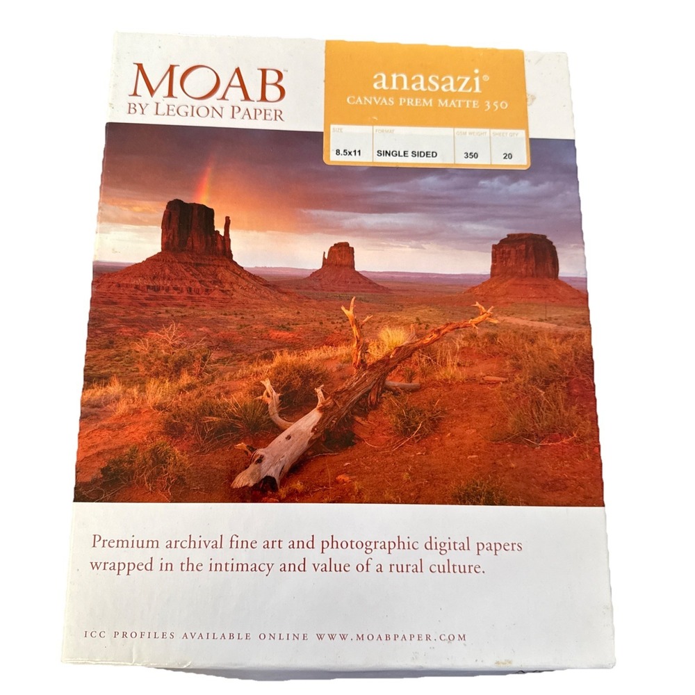 Moab ANASAZI Canvas Matte 1 Side Inkjet Paper 350 Wt  19 Sheets 8.5x11" Archival
